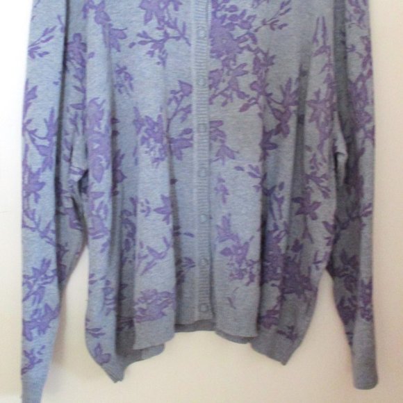 NWT! Sonoma Women's Plus Size Cardigan Sweater, Gray and Purple Floral, Size 3X - Picture 2 of 14